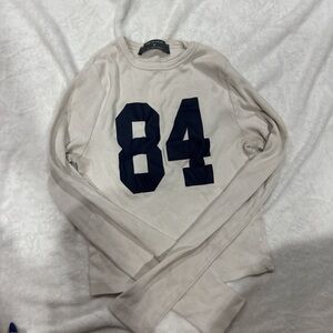 Primark White Crop Top with Navy Print